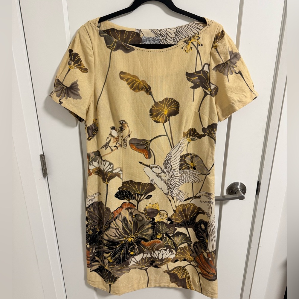 NWT Floreat Anthropologie Snowy Egret Shift Dress *Missing Belt